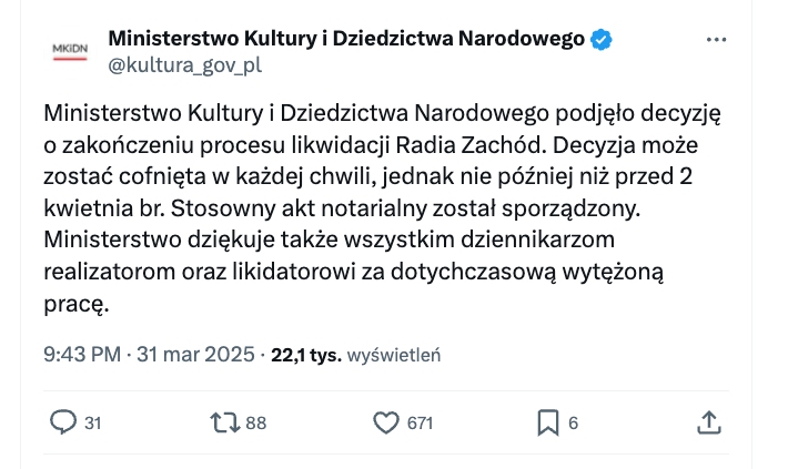 Stało się! Lubuskie żegna Radio Zachód. Zamiast mikrofonów – ciężarówki i cisza [PRIMA APRILIS] - 456009069095059